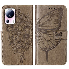 Coque Portefeuille Papillon Livre Cuir Etui Clapet YB1 pour Xiaomi Mi 13 Lite 5G Gris