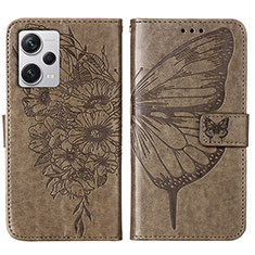 Coque Portefeuille Papillon Livre Cuir Etui Clapet YB1 pour Xiaomi Redmi Note 12 Explorer Gris