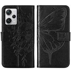 Coque Portefeuille Papillon Livre Cuir Etui Clapet YB1 pour Xiaomi Redmi Note 12 Explorer Noir