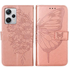 Coque Portefeuille Papillon Livre Cuir Etui Clapet YB1 pour Xiaomi Redmi Note 12 Explorer Or Rose