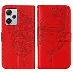 Coque Portefeuille Papillon Livre Cuir Etui Clapet YB1 pour Xiaomi Redmi Note 12 Explorer Rouge