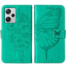 Coque Portefeuille Papillon Livre Cuir Etui Clapet YB1 pour Xiaomi Redmi Note 12 Explorer Vert