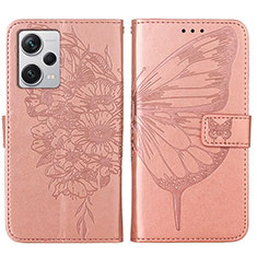 Coque Portefeuille Papillon Livre Cuir Etui Clapet YB1 pour Xiaomi Redmi Note 12 Pro+ Plus 5G Or Rose