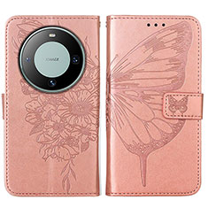 Coque Portefeuille Papillon Livre Cuir Etui Clapet YB2 pour Huawei Mate 60 Pro Or Rose