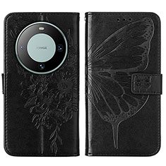 Coque Portefeuille Papillon Livre Cuir Etui Clapet YB2 pour Huawei Mate 60 Pro+ Plus Noir