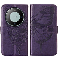 Coque Portefeuille Papillon Livre Cuir Etui Clapet YB2 pour Huawei Mate 60 Pro+ Plus Violet