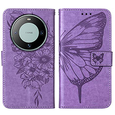 Coque Portefeuille Papillon Livre Cuir Etui Clapet YB2 pour Huawei Mate 60 Pro+ Plus Violet Clair