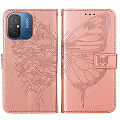 Coque Portefeuille Papillon Livre Cuir Etui Clapet YB2 pour Xiaomi Redmi 11A 4G Or Rose