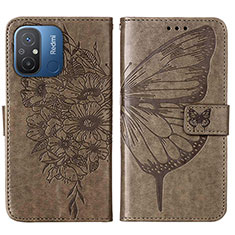 Coque Portefeuille Papillon Livre Cuir Etui Clapet YB2 pour Xiaomi Redmi 12C 4G Gris