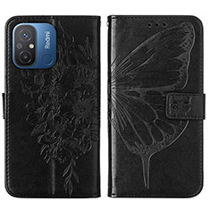 Coque Portefeuille Papillon Livre Cuir Etui Clapet YB2 pour Xiaomi Redmi 12C 4G Noir