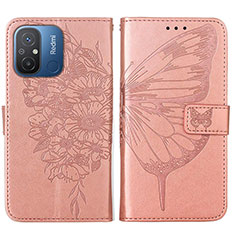 Coque Portefeuille Papillon Livre Cuir Etui Clapet YB2 pour Xiaomi Redmi 12C 4G Or Rose