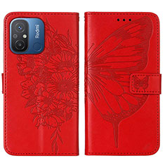 Coque Portefeuille Papillon Livre Cuir Etui Clapet YB2 pour Xiaomi Redmi 12C 4G Rouge