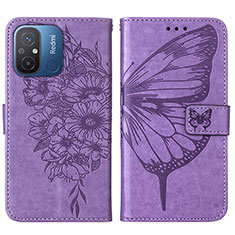 Coque Portefeuille Papillon Livre Cuir Etui Clapet YB2 pour Xiaomi Redmi 12C 4G Violet Clair