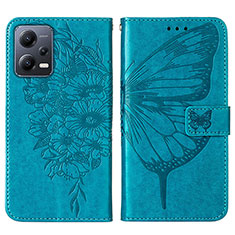 Coque Portefeuille Papillon Livre Cuir Etui Clapet YB2 pour Xiaomi Redmi Note 12 5G Bleu