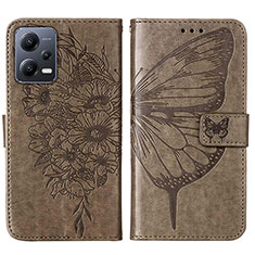 Coque Portefeuille Papillon Livre Cuir Etui Clapet YB2 pour Xiaomi Redmi Note 12 5G Gris