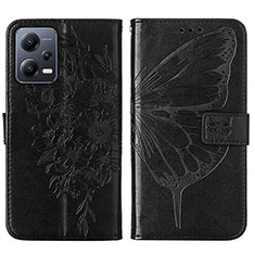 Coque Portefeuille Papillon Livre Cuir Etui Clapet YB2 pour Xiaomi Redmi Note 12 5G Noir