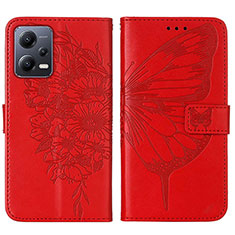 Coque Portefeuille Papillon Livre Cuir Etui Clapet YB2 pour Xiaomi Redmi Note 12 5G Rouge