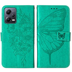 Coque Portefeuille Papillon Livre Cuir Etui Clapet YB2 pour Xiaomi Redmi Note 12 5G Vert