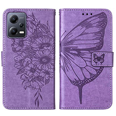 Coque Portefeuille Papillon Livre Cuir Etui Clapet YB2 pour Xiaomi Redmi Note 12 5G Violet Clair