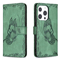 Coque Portefeuille Papillon Livre Cuir Etui Clapet Z01 pour Apple iPhone 14 Pro Max Vert