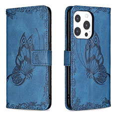 Coque Portefeuille Papillon Livre Cuir Etui Clapet Z01 pour Apple iPhone 15 Pro Max Bleu