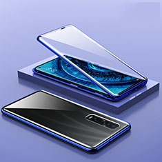 Coque Rebord Bumper Luxe Aluminum Metal Miroir 360 Degres Housse Etui Aimant A02 pour Oppo Find X2 Pro Bleu