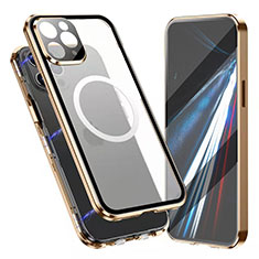 Coque Rebord Bumper Luxe Aluminum Metal Miroir 360 Degres Housse Etui Aimant avec Mag-Safe Magnetic Magnetique pour Apple iPhone 13 Pro Or