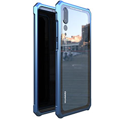 Coque Rebord Bumper Luxe Aluminum Metal Miroir 360 Degres Housse Etui Aimant D01 pour Huawei P20 Pro Bleu