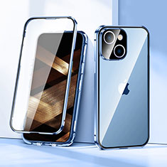 Coque Rebord Bumper Luxe Aluminum Metal Miroir 360 Degres Housse Etui Aimant LK1 pour Apple iPhone 15 Bleu