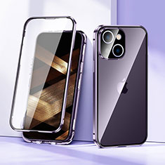 Coque Rebord Bumper Luxe Aluminum Metal Miroir 360 Degres Housse Etui Aimant LK1 pour Apple iPhone 15 Violet