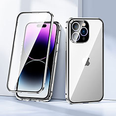 Coque Rebord Bumper Luxe Aluminum Metal Miroir 360 Degres Housse Etui Aimant LK2 pour Apple iPhone 14 Pro Argent