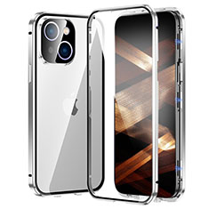 Coque Rebord Bumper Luxe Aluminum Metal Miroir 360 Degres Housse Etui Aimant LK2 pour Apple iPhone 15 Argent