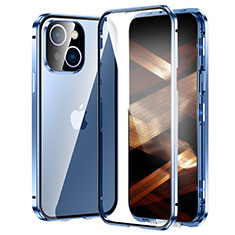 Coque Rebord Bumper Luxe Aluminum Metal Miroir 360 Degres Housse Etui Aimant LK2 pour Apple iPhone 15 Bleu