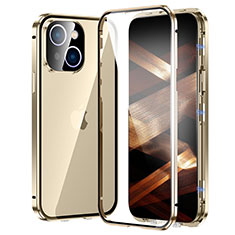 Coque Rebord Bumper Luxe Aluminum Metal Miroir 360 Degres Housse Etui Aimant LK2 pour Apple iPhone 15 Or