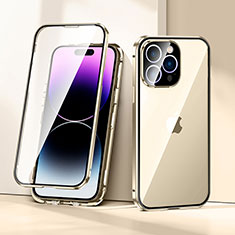 Coque Rebord Bumper Luxe Aluminum Metal Miroir 360 Degres Housse Etui Aimant LK2 pour Apple iPhone 16 Pro Max Or