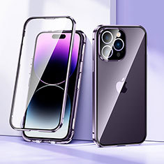 Coque Rebord Bumper Luxe Aluminum Metal Miroir 360 Degres Housse Etui Aimant LK2 pour Apple iPhone 16 Pro Violet