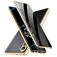 Coque Rebord Bumper Luxe Aluminum Metal Miroir 360 Degres Housse Etui Aimant LK2 pour Samsung Galaxy S22 5G Or