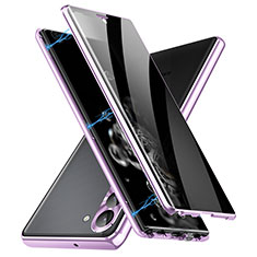 Coque Rebord Bumper Luxe Aluminum Metal Miroir 360 Degres Housse Etui Aimant LK2 pour Samsung Galaxy S22 5G Violet