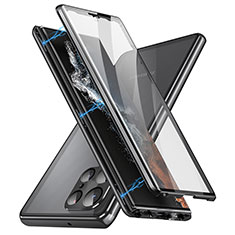 Coque Rebord Bumper Luxe Aluminum Metal Miroir 360 Degres Housse Etui Aimant LK2 pour Samsung Galaxy S22 Ultra 5G Noir