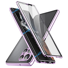 Coque Rebord Bumper Luxe Aluminum Metal Miroir 360 Degres Housse Etui Aimant LK2 pour Samsung Galaxy S23 Ultra 5G Violet