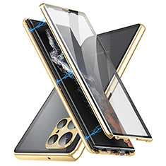 Coque Rebord Bumper Luxe Aluminum Metal Miroir 360 Degres Housse Etui Aimant LK2 pour Samsung Galaxy S24 Ultra 5G Or