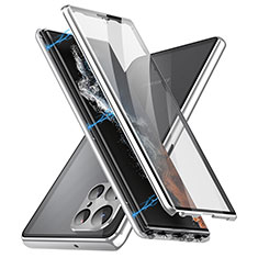 Coque Rebord Bumper Luxe Aluminum Metal Miroir 360 Degres Housse Etui Aimant LK2 pour Samsung Galaxy S25 Ultra 5G Argent