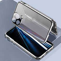 Coque Rebord Bumper Luxe Aluminum Metal Miroir 360 Degres Housse Etui Aimant LK3 pour Apple iPhone 13 Pro Max Argent