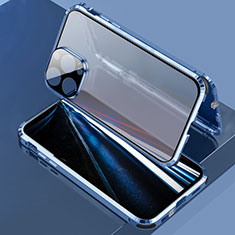 Coque Rebord Bumper Luxe Aluminum Metal Miroir 360 Degres Housse Etui Aimant LK3 pour Apple iPhone 13 Pro Max Bleu