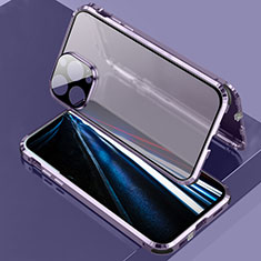 Coque Rebord Bumper Luxe Aluminum Metal Miroir 360 Degres Housse Etui Aimant LK3 pour Apple iPhone 13 Pro Max Violet