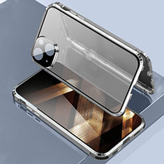 Coque Rebord Bumper Luxe Aluminum Metal Miroir 360 Degres Housse Etui Aimant LK3 pour Apple iPhone 15 Argent