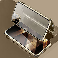 Coque Rebord Bumper Luxe Aluminum Metal Miroir 360 Degres Housse Etui Aimant LK3 pour Apple iPhone 15 Plus Or