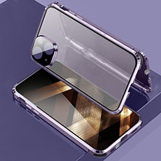 Coque Rebord Bumper Luxe Aluminum Metal Miroir 360 Degres Housse Etui Aimant LK3 pour Apple iPhone 15 Violet