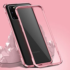 Coque Rebord Bumper Luxe Aluminum Metal Miroir 360 Degres Housse Etui Aimant LK3 pour Samsung Galaxy S20 Plus 5G Or Rose