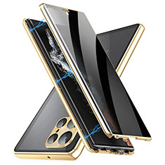 Coque Rebord Bumper Luxe Aluminum Metal Miroir 360 Degres Housse Etui Aimant LK3 pour Samsung Galaxy S23 Ultra 5G Or